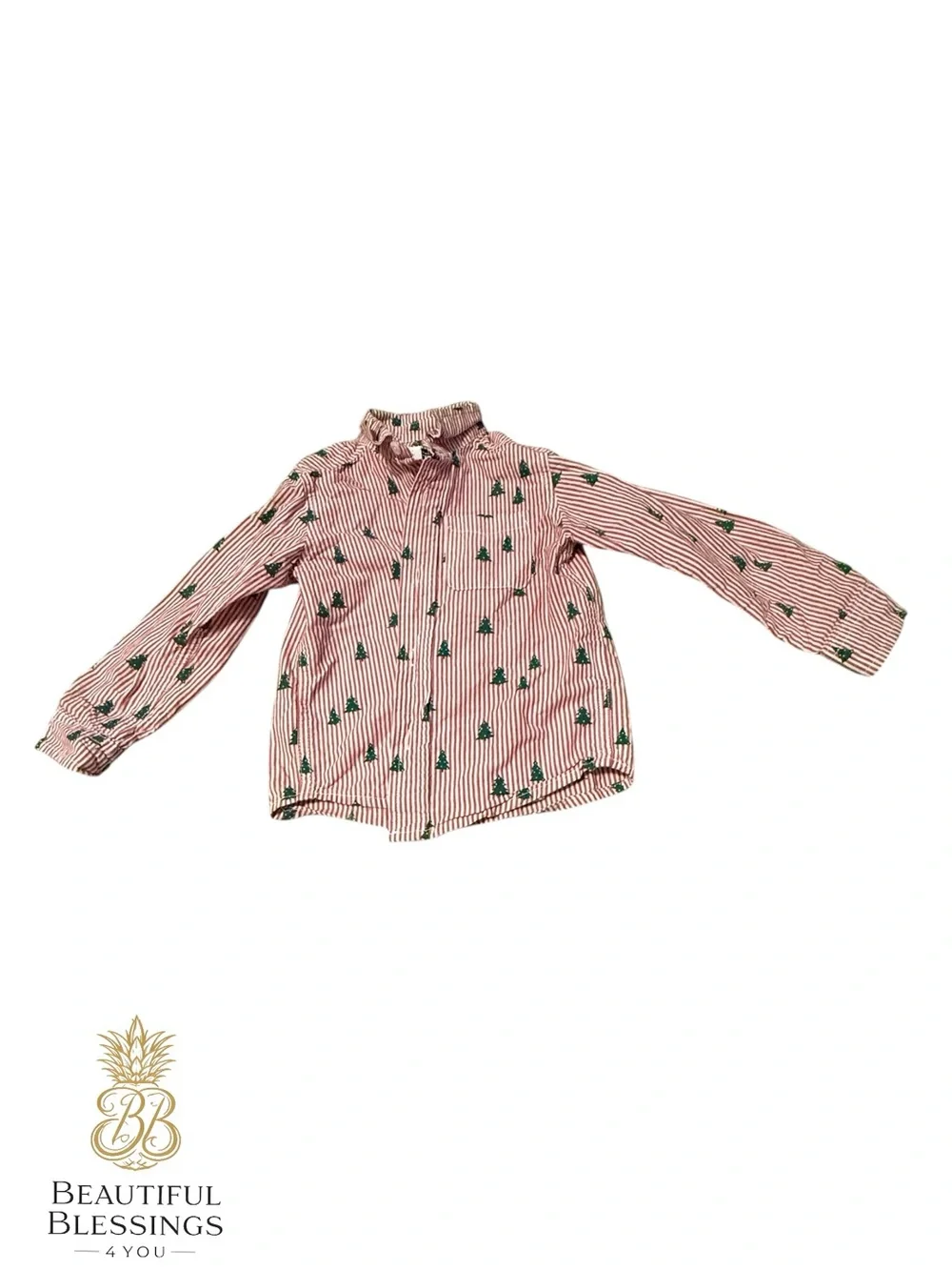The Children’s Place Christmas Tree Button Up Shirt Toddler Boys 2T Striped